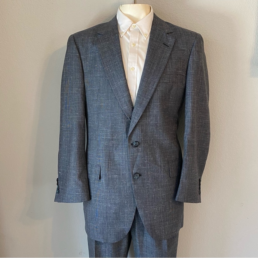 Men's Barrister Hartmarx 2pc Suit Plaid 2 Button Pleated and Cuffed Pant